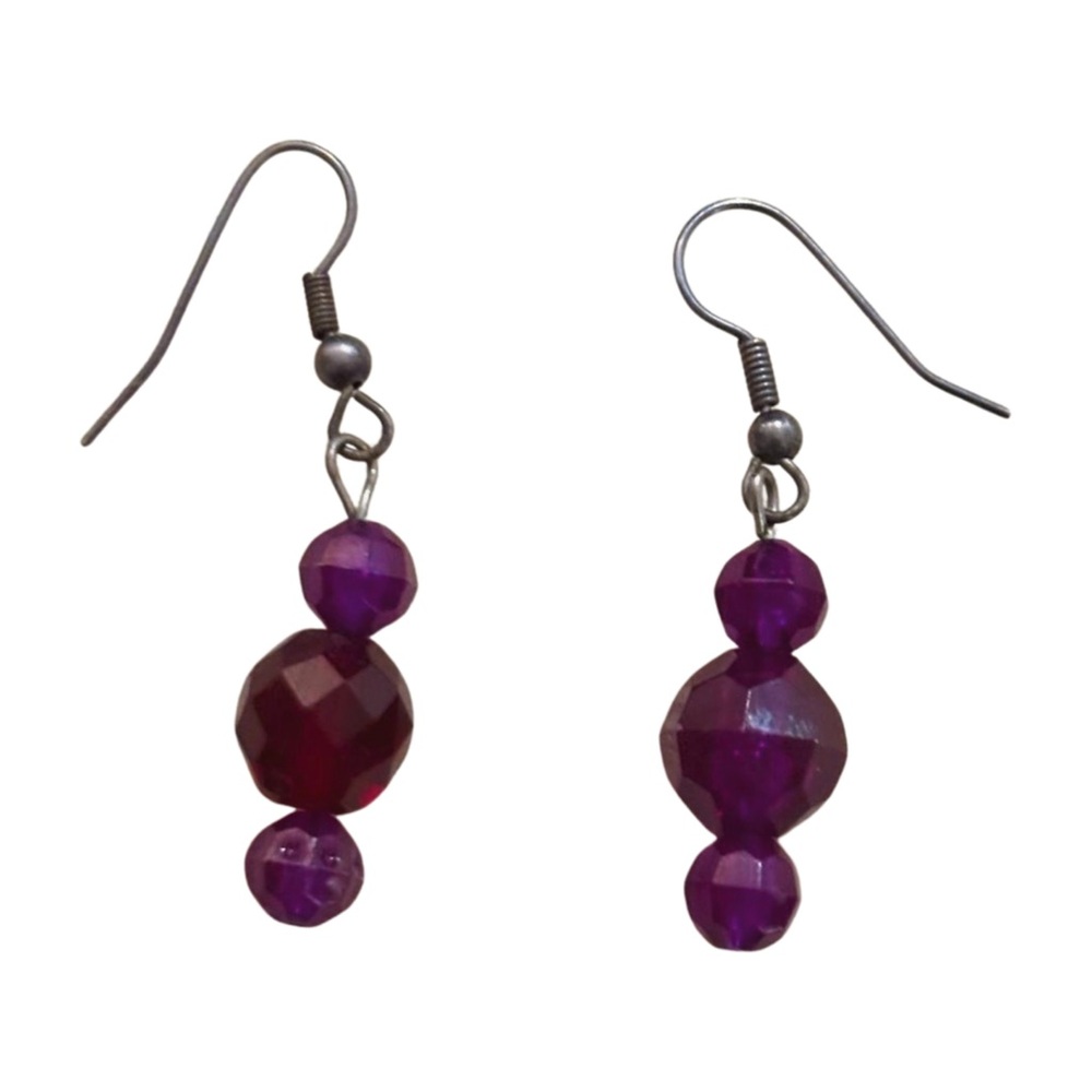 Vintage Handmade Purple Bead Earrings - Dangle Drop Boho Artisan Jewelry